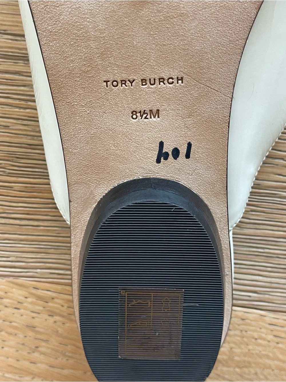 Tory Burch Cream Patent Leather Pointed Mule with Gold Logo